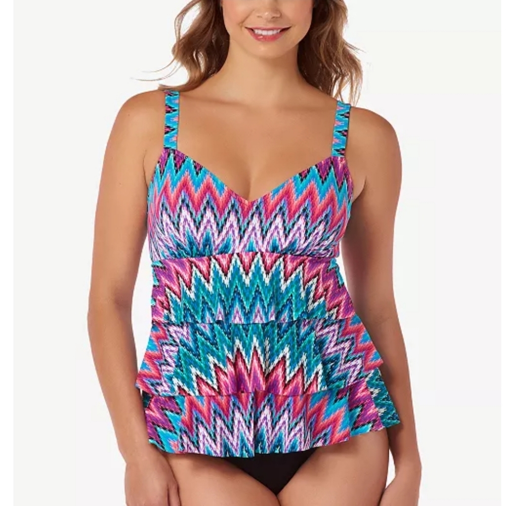 Swim Solutions Tummy-Control Tiered One-Piece Swimsuit, size 8